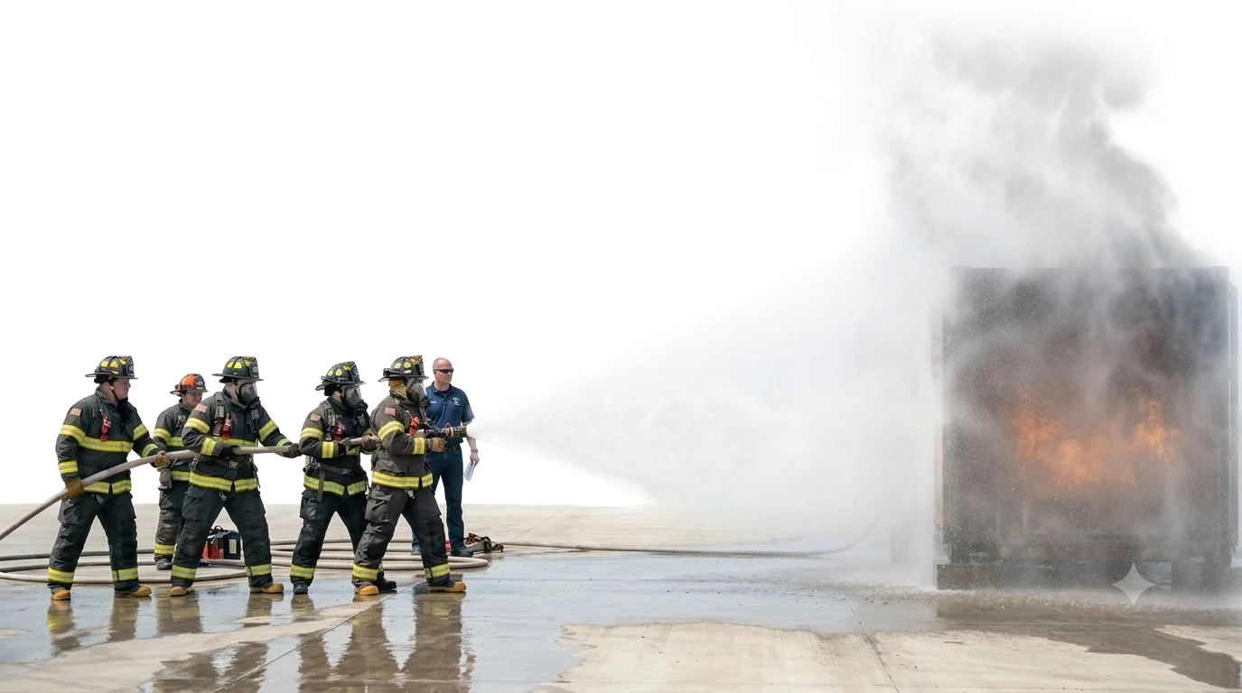 Firefighters training with a hose line